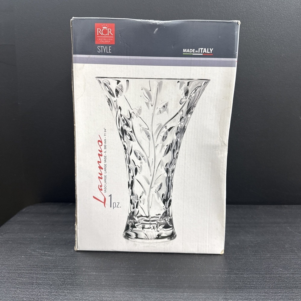 RCR Royal Crystal Rock Laurus Clear Lead Vase Made in Italy LARGE 12" Tall
